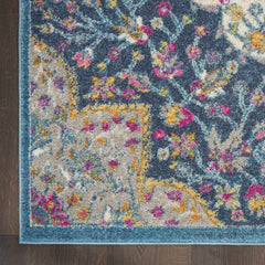 8' Teal Blue Power Loom Runner Rug - Homeroots