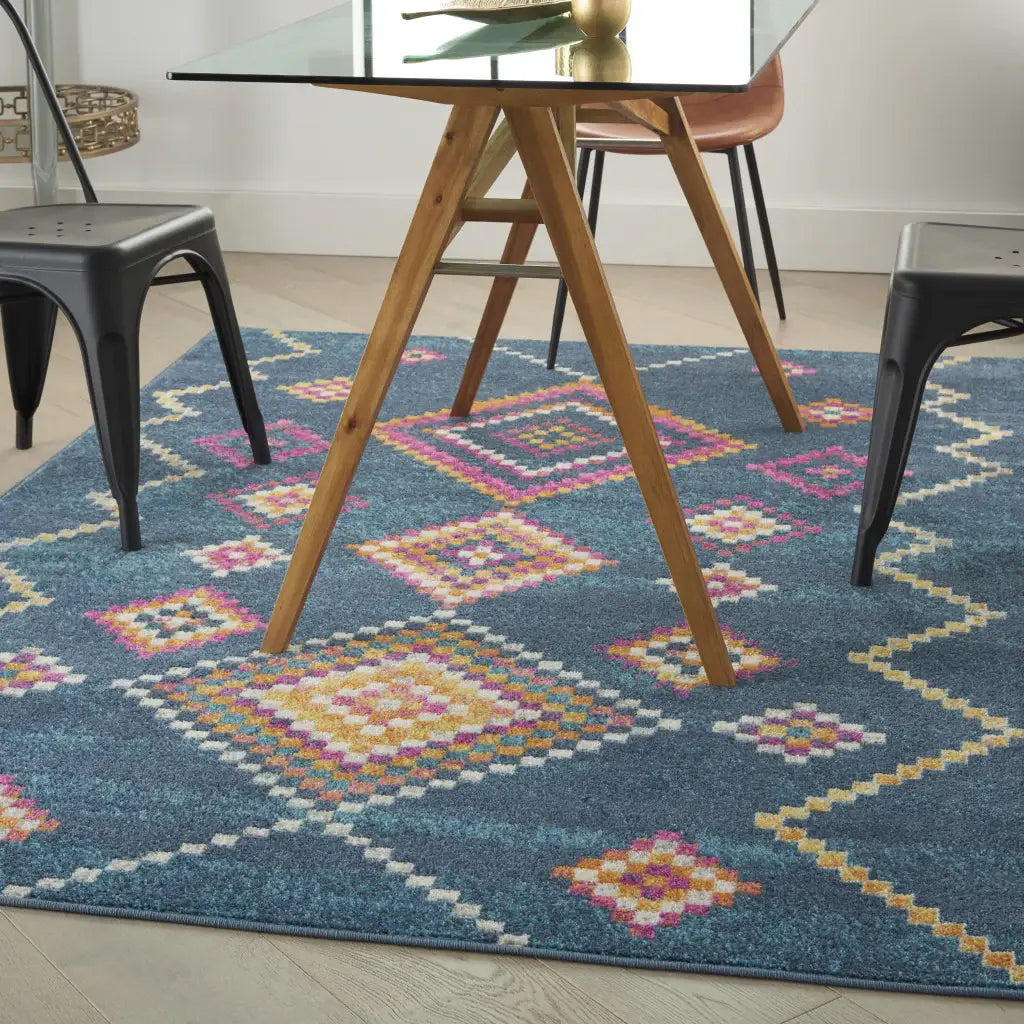 5' X 7' Navy Blue Southwestern Berber Area Rug - Homeroots - Flyclothing LLC