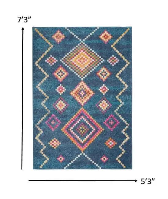5' X 7' Navy Blue Southwestern Berber Area Rug - Homeroots