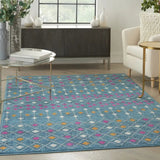 5' X 7' Blue And Orange Geometric Dhurrie Area Rug - Homeroots