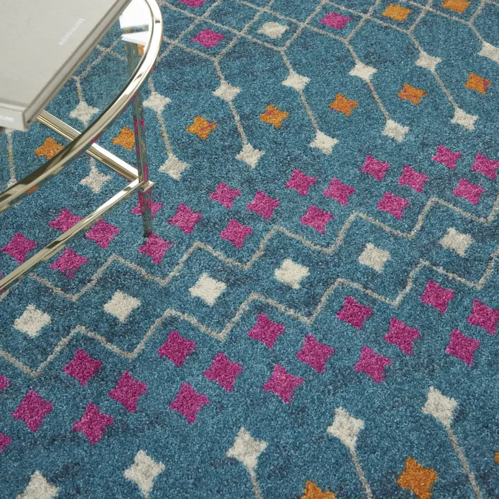 5' X 7' Blue And Orange Geometric Dhurrie Area Rug - Homeroots - Flyclothing LLC