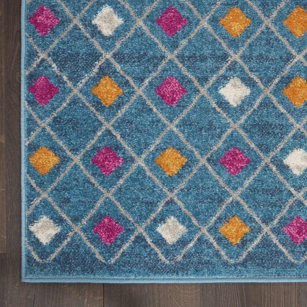 5' X 7' Blue And Orange Geometric Dhurrie Area Rug - Homeroots