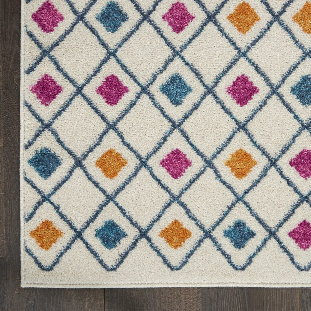 5' X 7' Blue And Ivory Geometric Dhurrie Area Rug - Homeroots