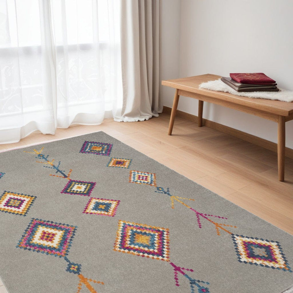 5' X 7' Gray Geometric Berber Area Rug - Homeroots