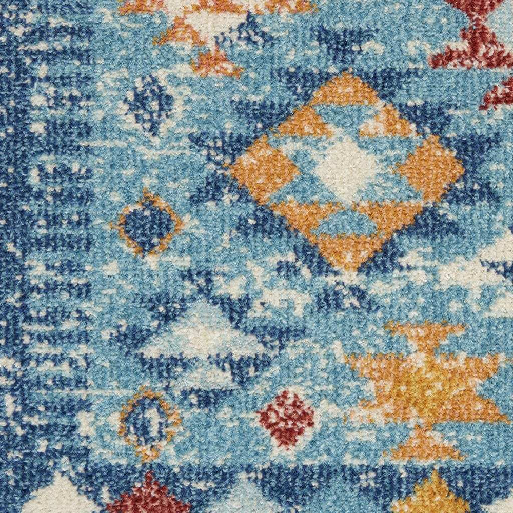 8' Blue And Orange Geometric Dhurrie Runner Rug - Homeroots - Flyclothing LLC