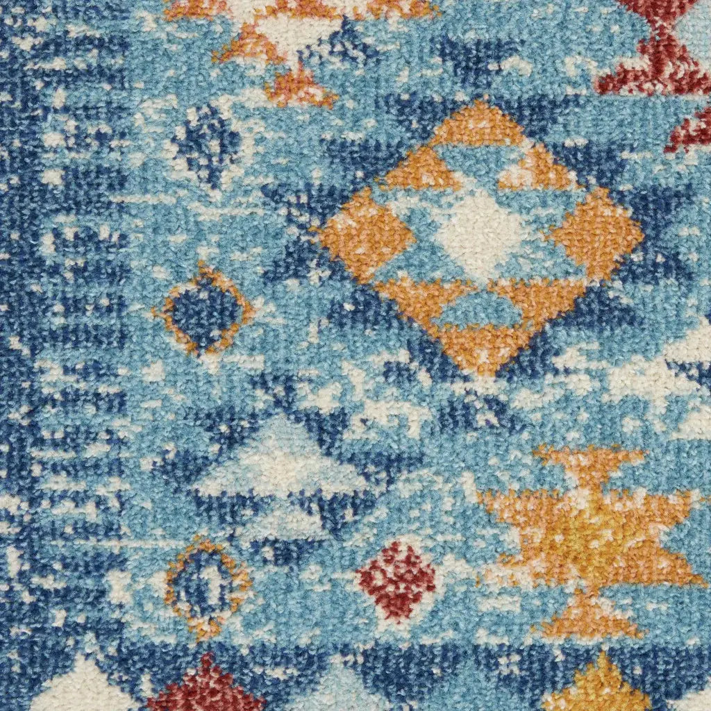 4' X 6' Blue And Orange Geometric Dhurrie Area Rug - Homeroots - Flyclothing LLC