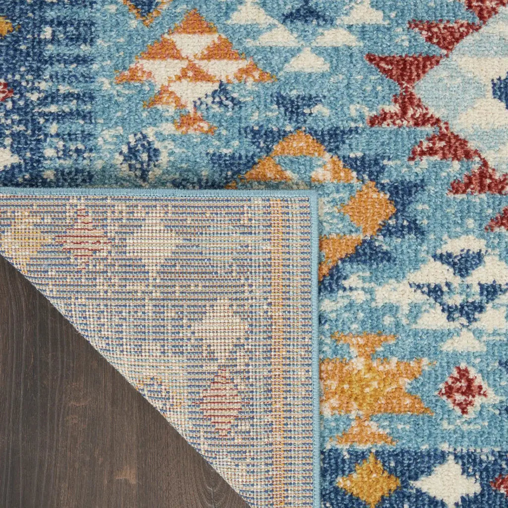 4' X 6' Blue And Orange Geometric Dhurrie Area Rug - Homeroots - Flyclothing LLC