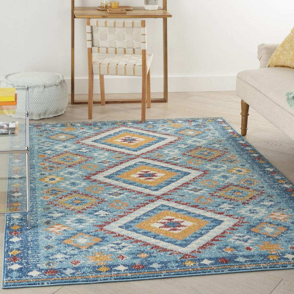 4' X 6' Blue And Orange Geometric Dhurrie Area Rug - Homeroots - Flyclothing LLC