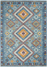4' X 6' Blue And Orange Geometric Dhurrie Area Rug - Homeroots - Flyclothing LLC