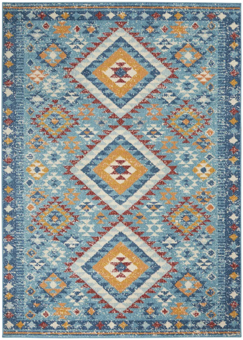 4' X 6' Blue And Orange Geometric Dhurrie Area Rug - Homeroots - Flyclothing LLC