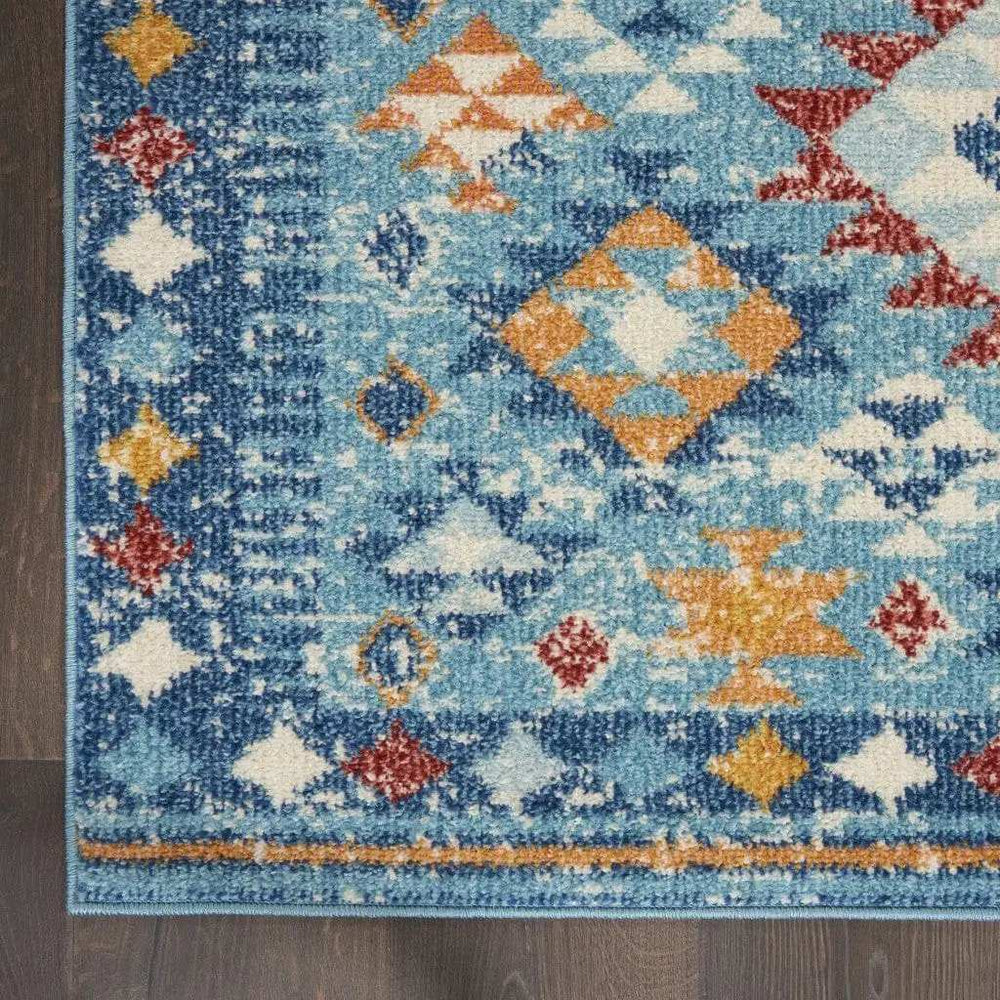 4' X 6' Blue And Orange Geometric Dhurrie Area Rug - Homeroots - Flyclothing LLC
