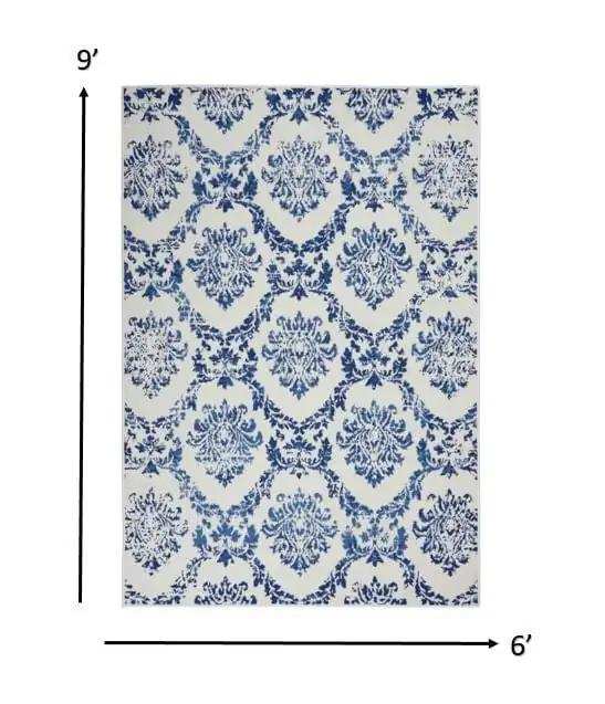 6' X 9' Blue And Ivory Floral Dhurrie Area Rug - Homeroots - Flyclothing LLC