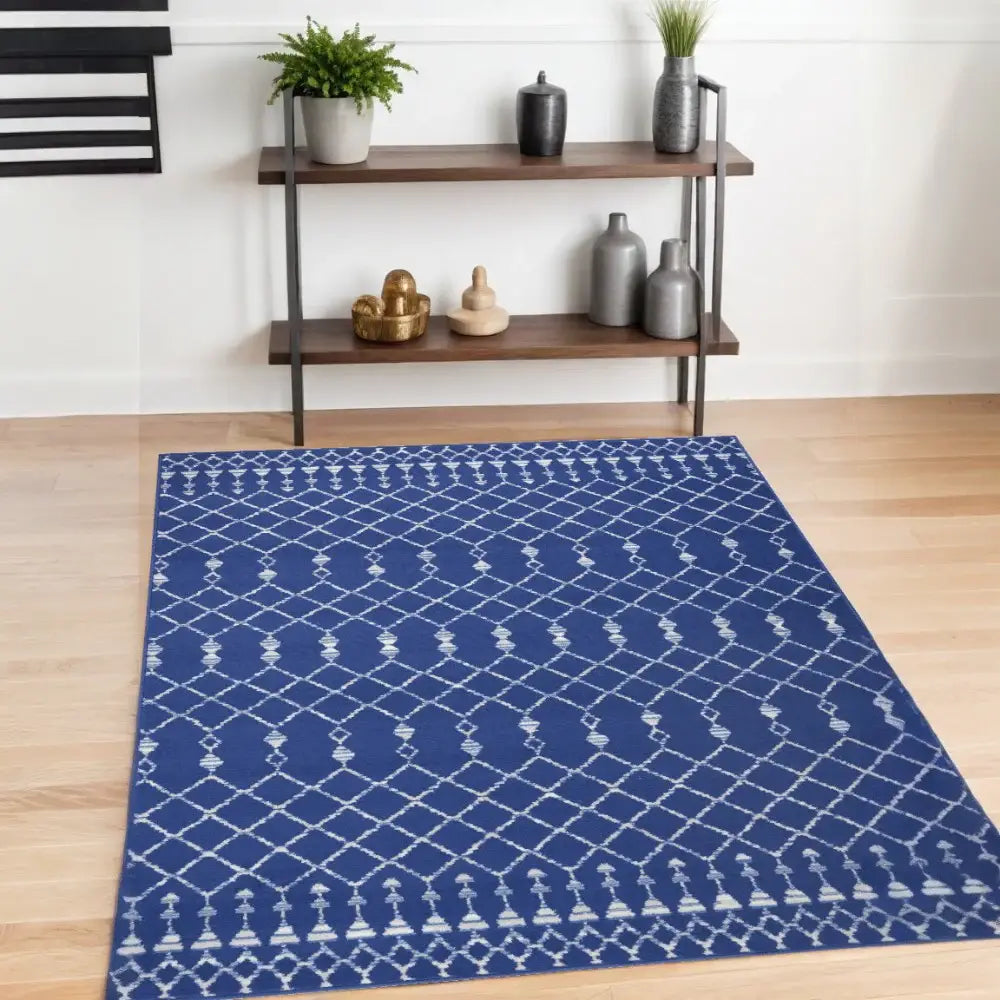4' X 6' Navy Blue Geometric Berber Area Rug - Homeroots - Flyclothing LLC