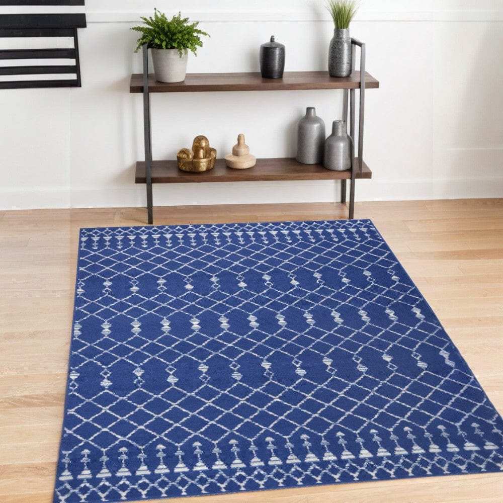 4' X 6' Navy Blue Geometric Berber Area Rug - Homeroots - Flyclothing LLC