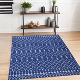 4' X 6' Navy Blue Geometric Berber Area Rug - Homeroots