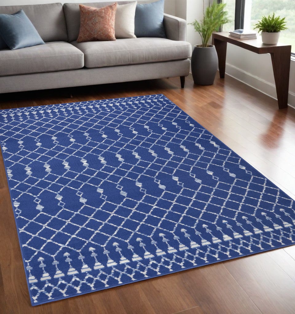 5' X 7' Navy Blue Geometric Berber Area Rug - Homeroots