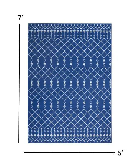 5' X 7' Navy Blue Geometric Berber Area Rug - Homeroots - Flyclothing LLC