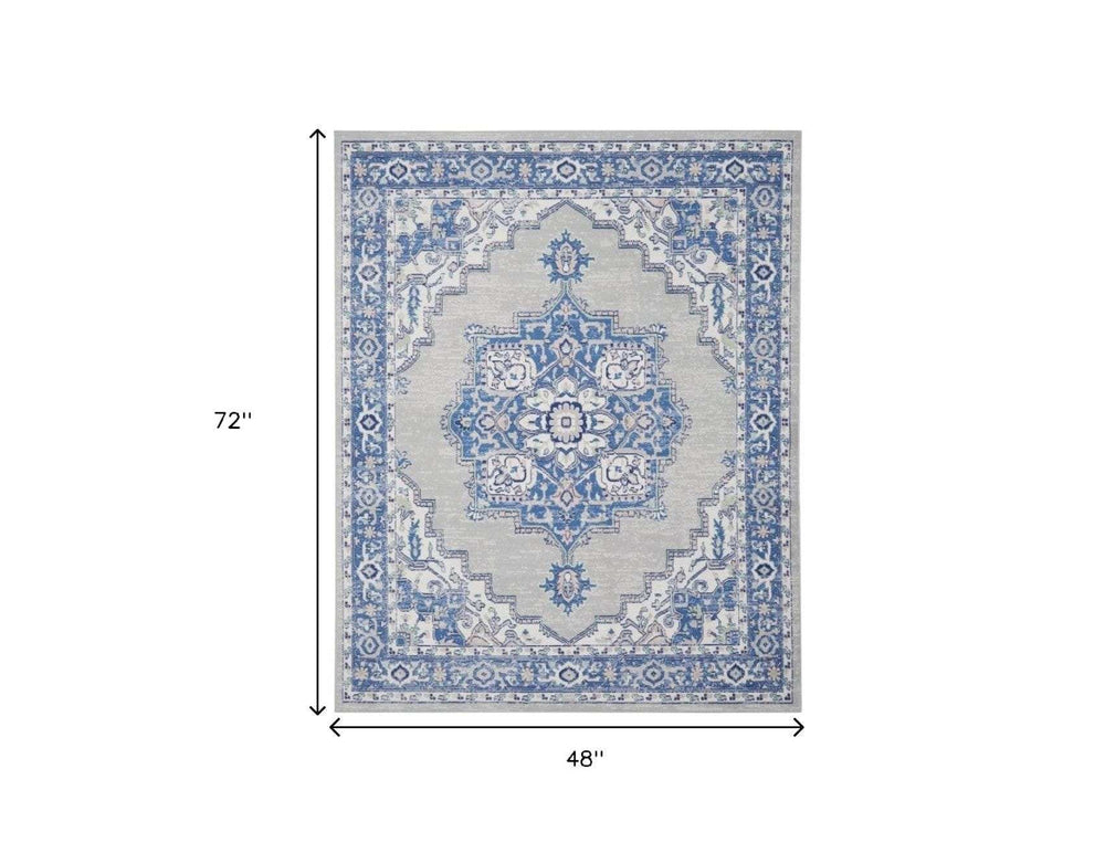 4' X 6' Blue Gray Floral Dhurrie Area Rug - Homeroots - Flyclothing LLC