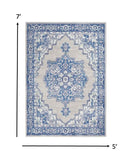 5' X 7' Blue Gray Floral Dhurrie Area Rug - Homeroots