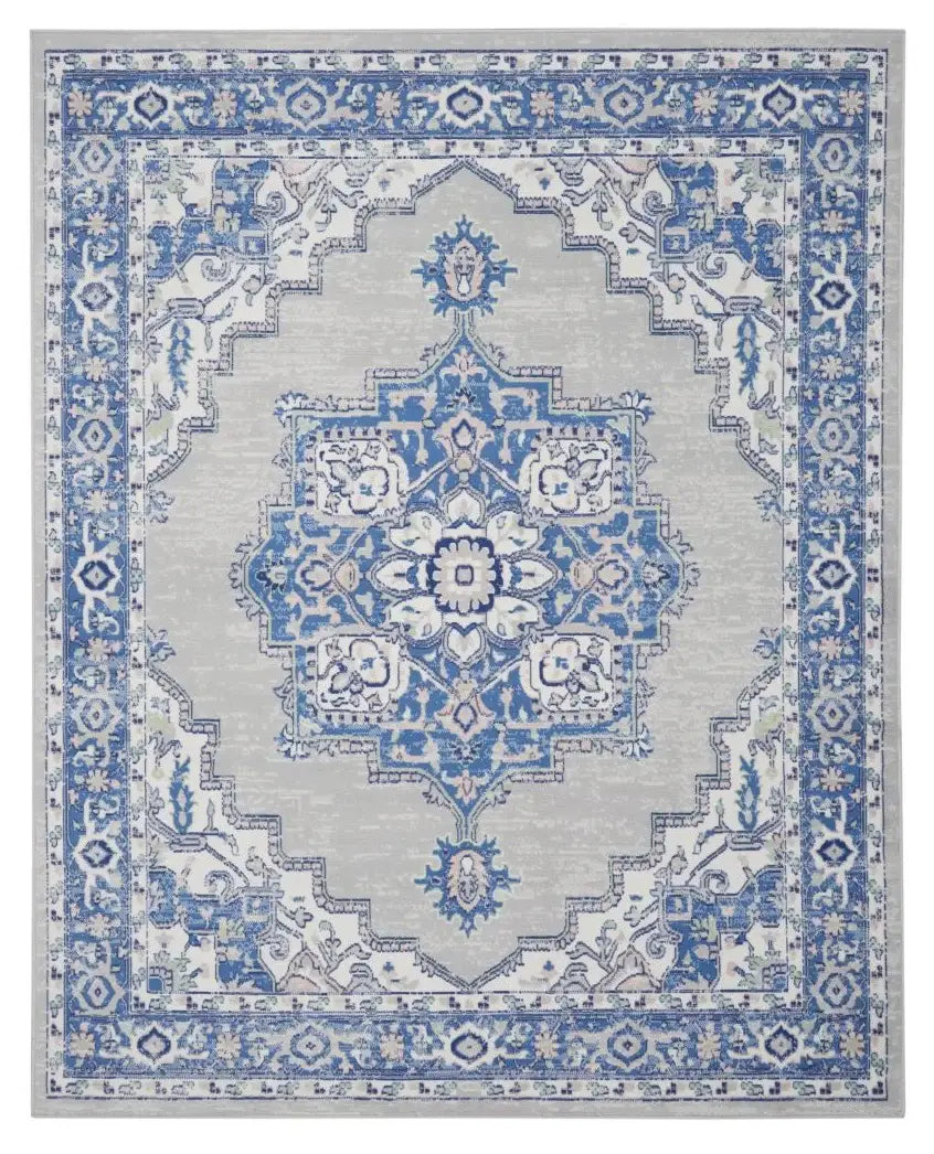 5' X 7' Blue Gray Floral Dhurrie Area Rug - Homeroots - Flyclothing LLC