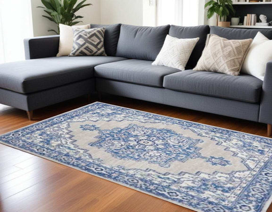 6' X 9' Blue Gray Floral Dhurrie Area Rug - Homeroots - Flyclothing LLC