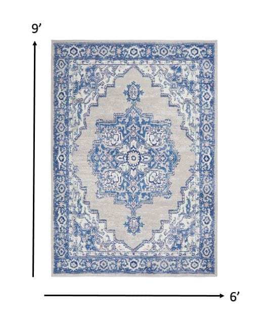 6' X 9' Blue Gray Floral Dhurrie Area Rug - Homeroots - Flyclothing LLC