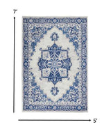 5' X 7' Blue And Ivory Floral Dhurrie Area Rug - Homeroots - Flyclothing LLC