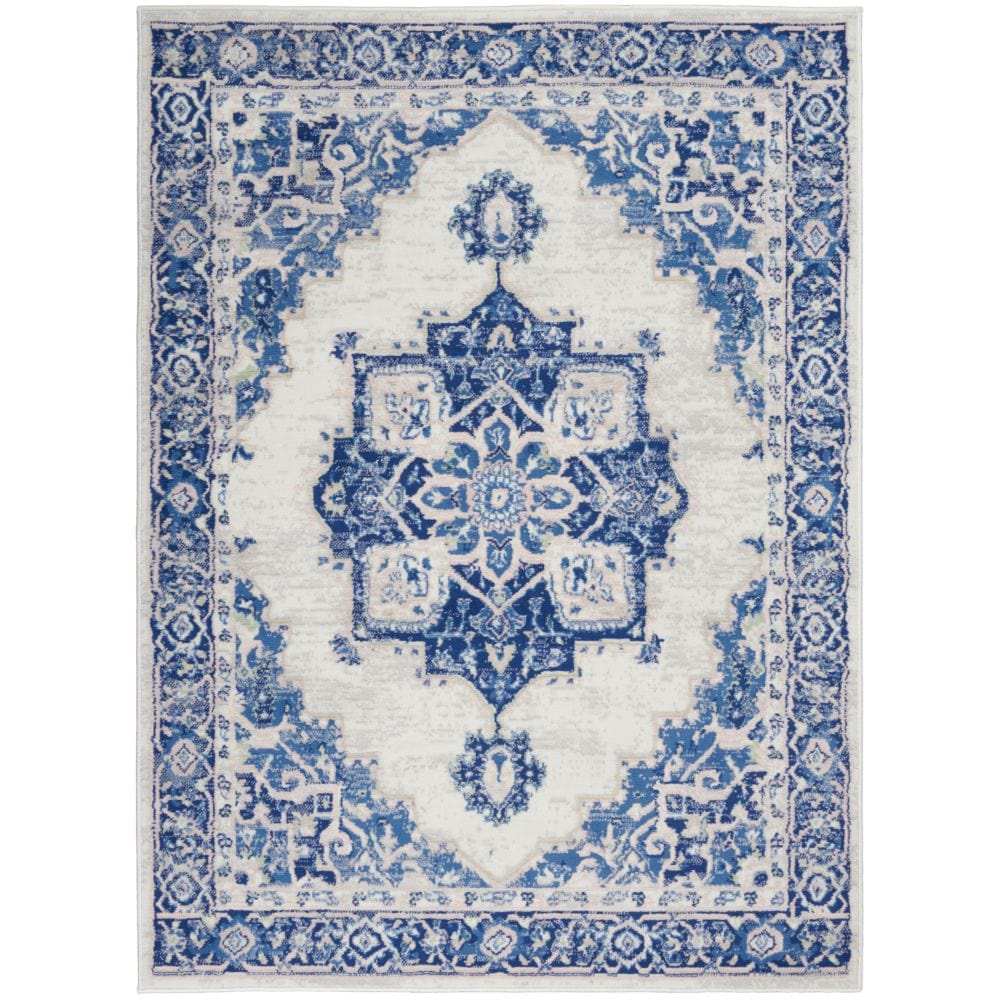 5' X 7' Blue And Ivory Floral Dhurrie Area Rug - Homeroots - Flyclothing LLC