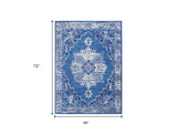 4' X 6' Navy Blue Floral Dhurrie Area Rug - Homeroots