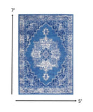 5' X 7' Navy Blue Floral Dhurrie Area Rug - Homeroots
