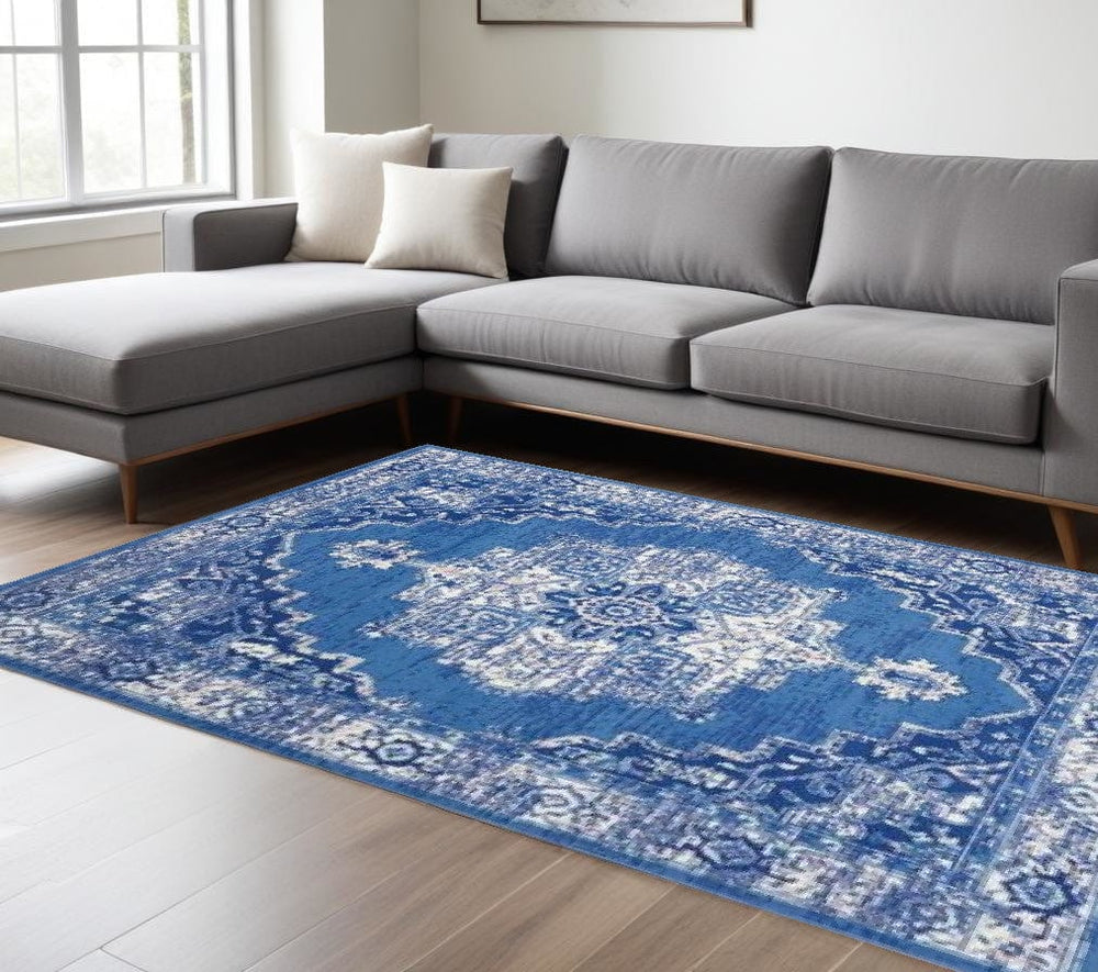6' X 9' Navy Blue Floral Dhurrie Area Rug - Homeroots