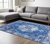 6' X 9' Navy Blue Floral Dhurrie Area Rug - Homeroots