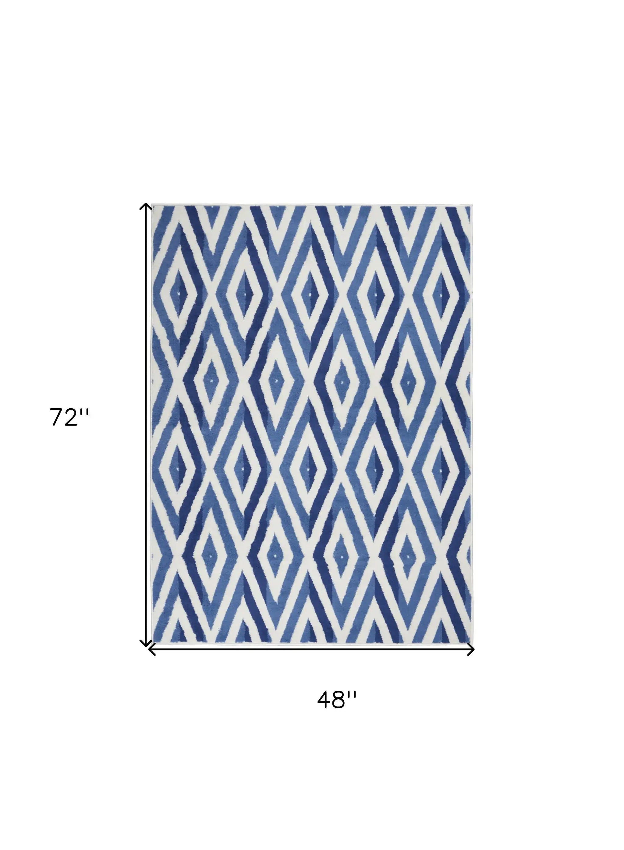 4' X 6' Blue And Ivory Geometric Dhurrie Area Rug - Homeroots - Flyclothing LLC