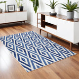 4' X 6' Blue And Ivory Geometric Dhurrie Area Rug