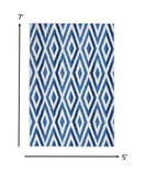 5' X 7' Blue And Ivory Geometric Dhurrie Area Rug - Homeroots