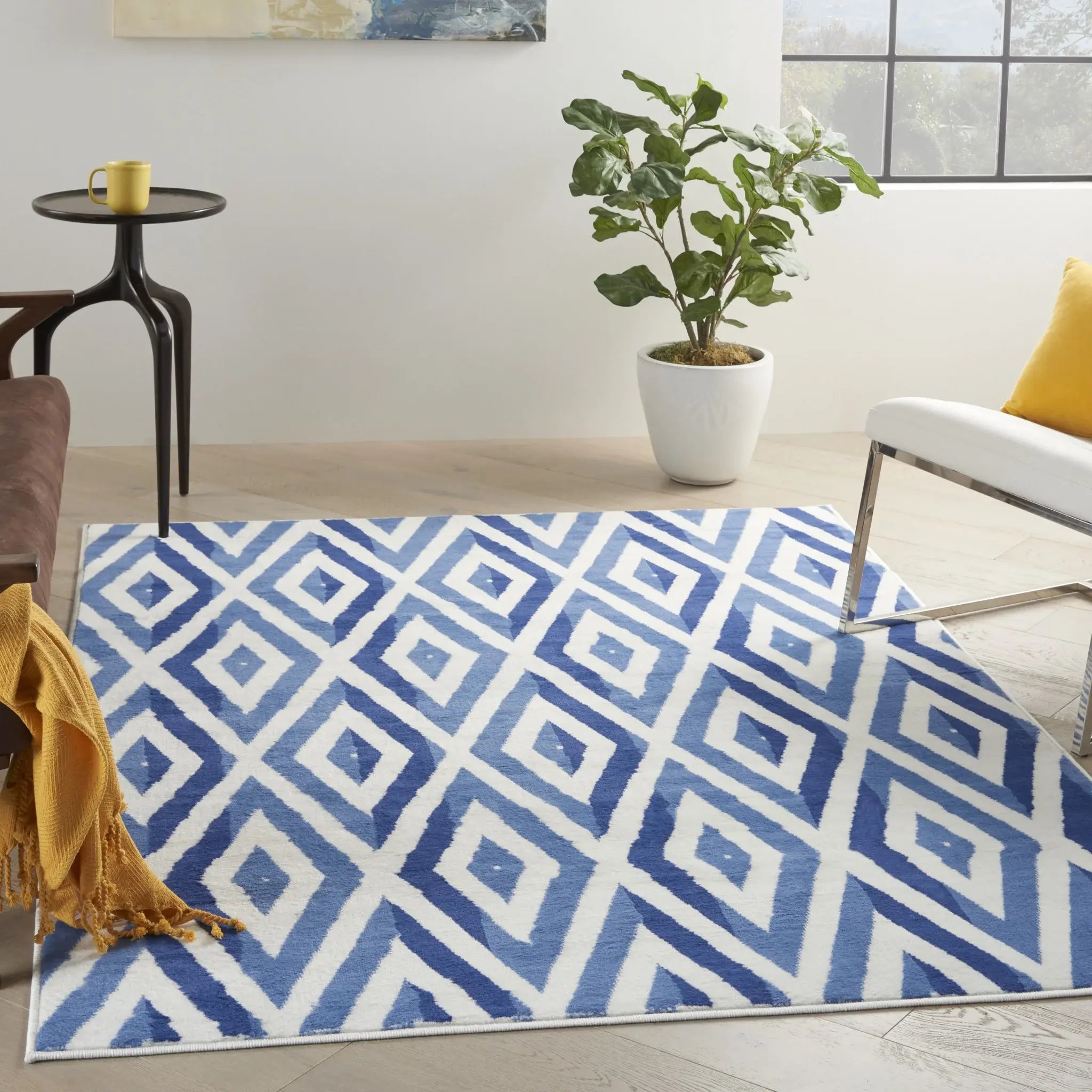 6' X 9' Blue And Ivory Geometric Dhurrie Area Rug - Homeroots - Flyclothing LLC