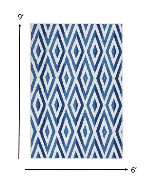 6' X 9' Blue And Ivory Geometric Dhurrie Area Rug - Homeroots - Flyclothing LLC