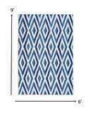 6' X 9' Blue And Ivory Geometric Dhurrie Area Rug - Homeroots