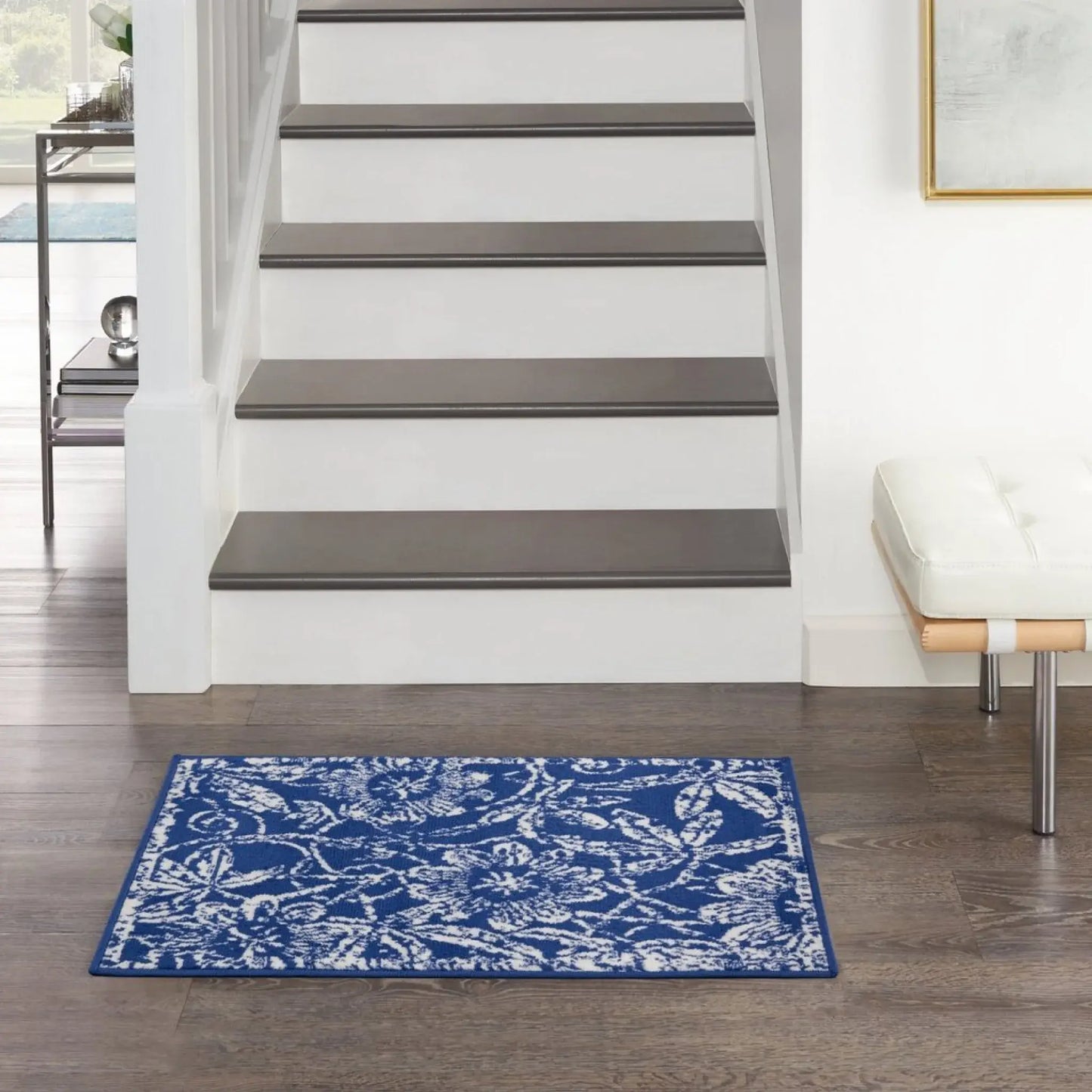 5' X 7' Navy Blue Floral Dhurrie Area Rug - Homeroots - Flyclothing LLC