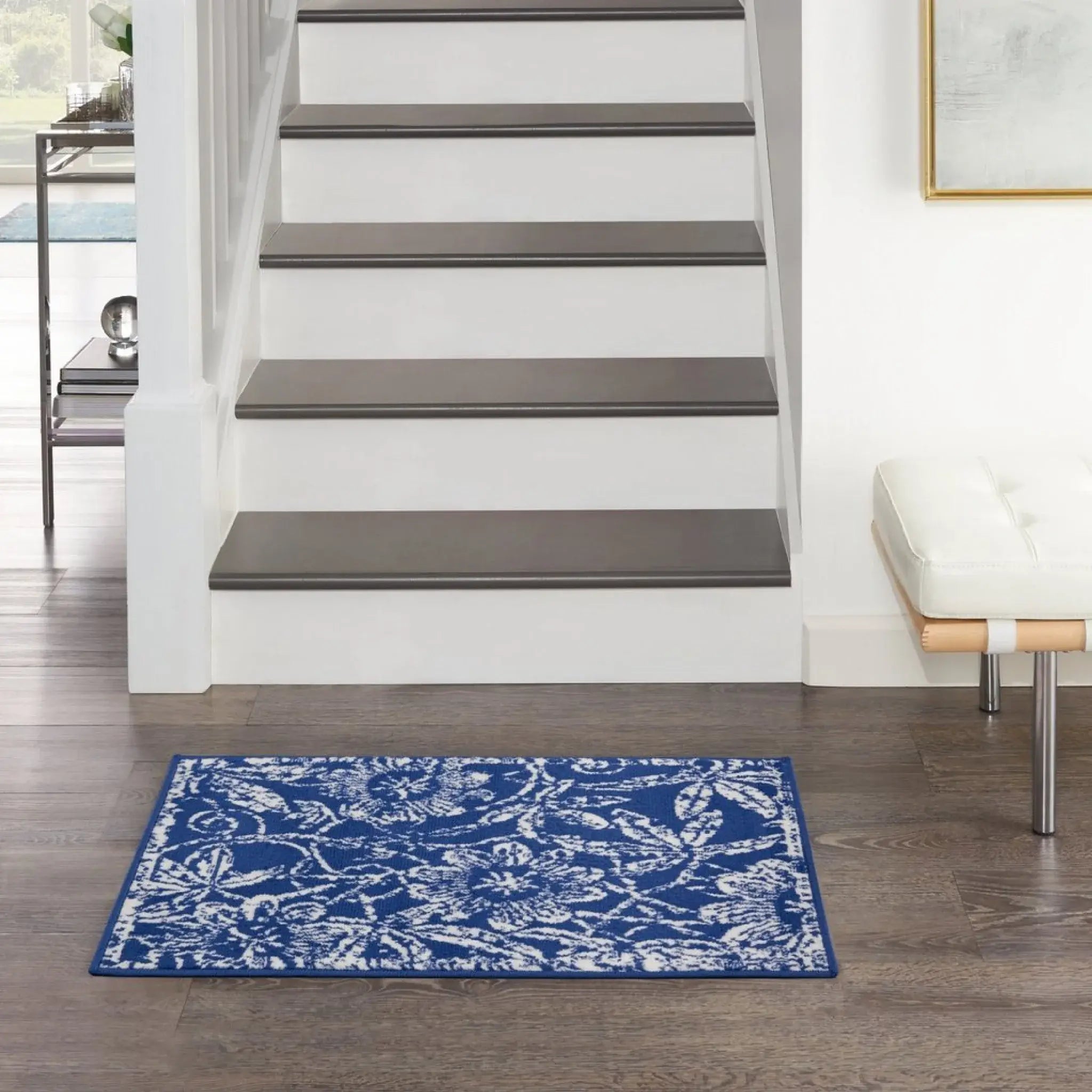 5' X 7' Navy Blue Floral Dhurrie Area Rug - Homeroots - Flyclothing LLC