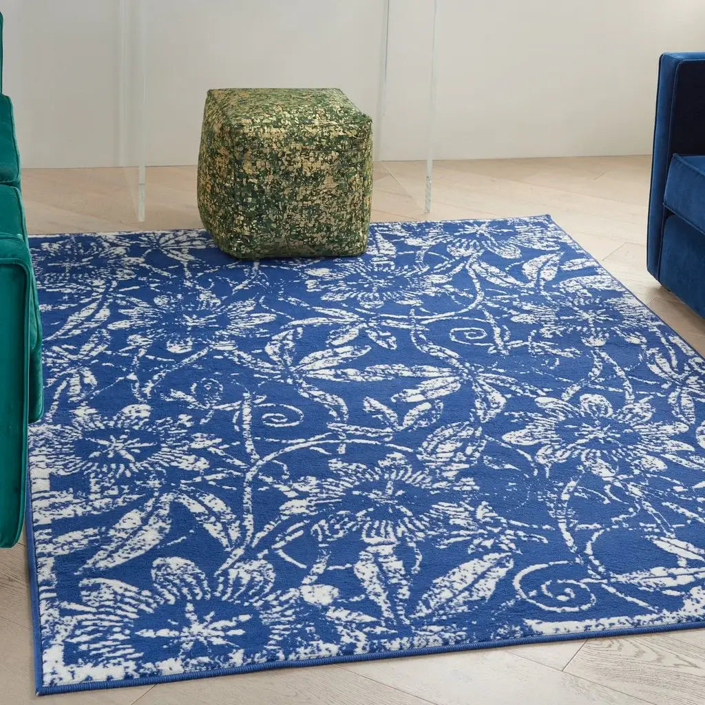 5' X 7' Navy Blue Floral Dhurrie Area Rug - Homeroots - Flyclothing LLC