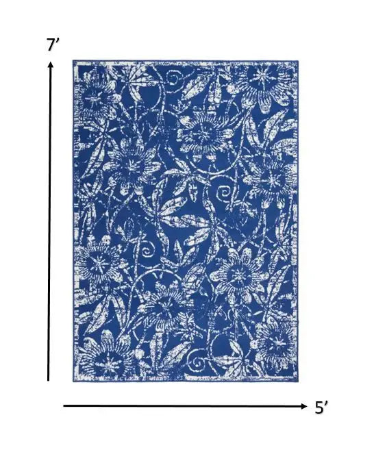 5' X 7' Navy Blue Floral Dhurrie Area Rug - Homeroots - Flyclothing LLC