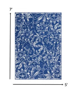 5' X 7' Navy Blue Floral Dhurrie Area Rug - Homeroots - Flyclothing LLC