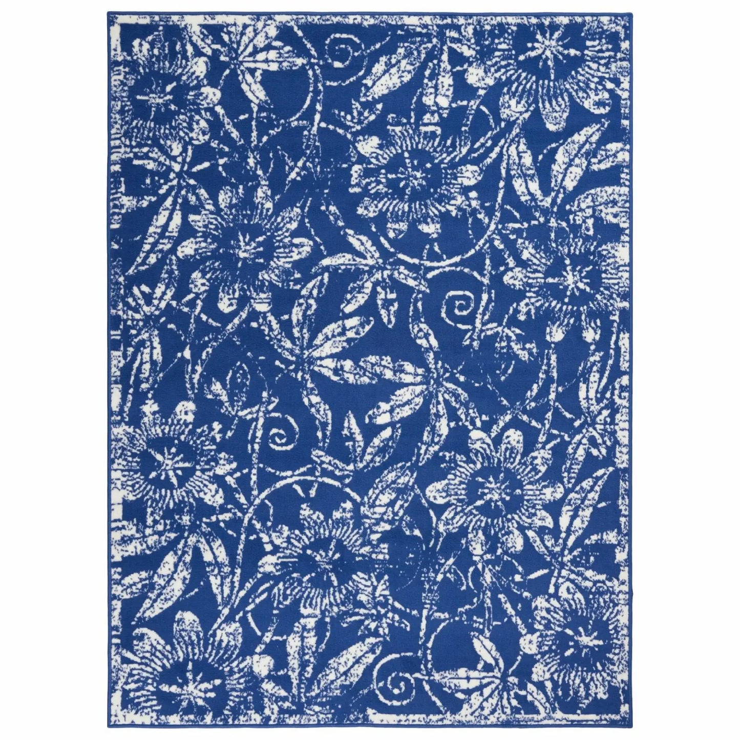 5' X 7' Navy Blue Floral Dhurrie Area Rug - Homeroots - Flyclothing LLC