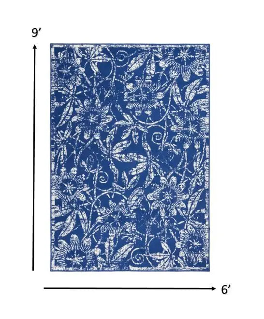 6' X 9' Navy Blue Floral Dhurrie Area Rug - Homeroots - Flyclothing LLC