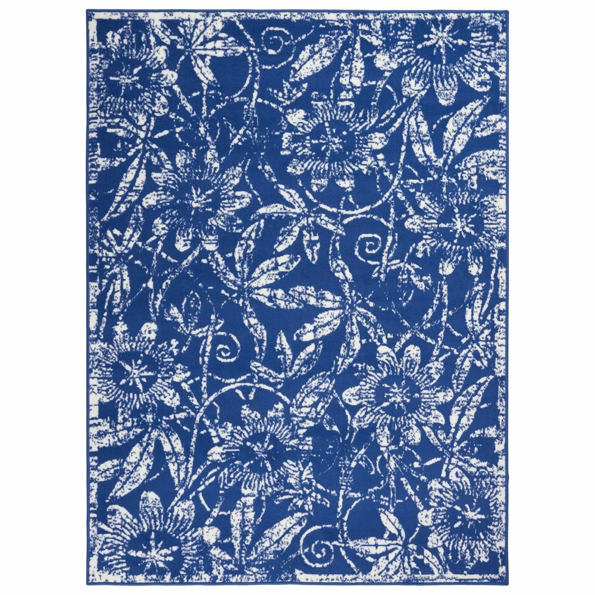 6' X 9' Navy Blue Floral Dhurrie Area Rug - Homeroots - Flyclothing LLC