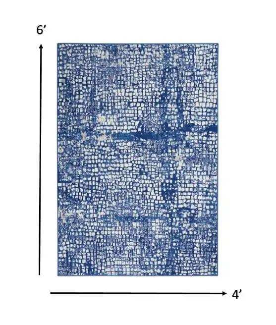 4' X 6' Blue And Ivory Abstract Dhurrie Area Rug - Homeroots - Flyclothing LLC