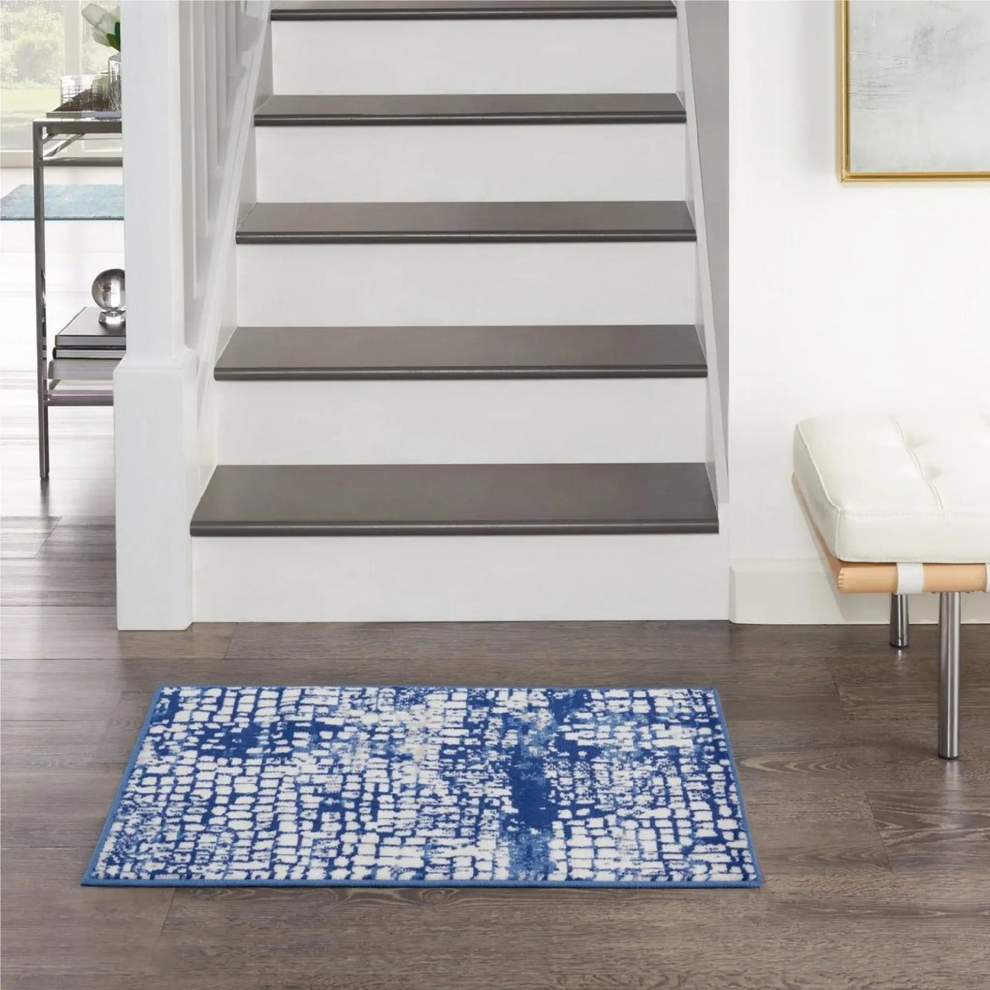 5' X 7' Blue And Ivory Abstract Dhurrie Area Rug - Homeroots - Flyclothing LLC