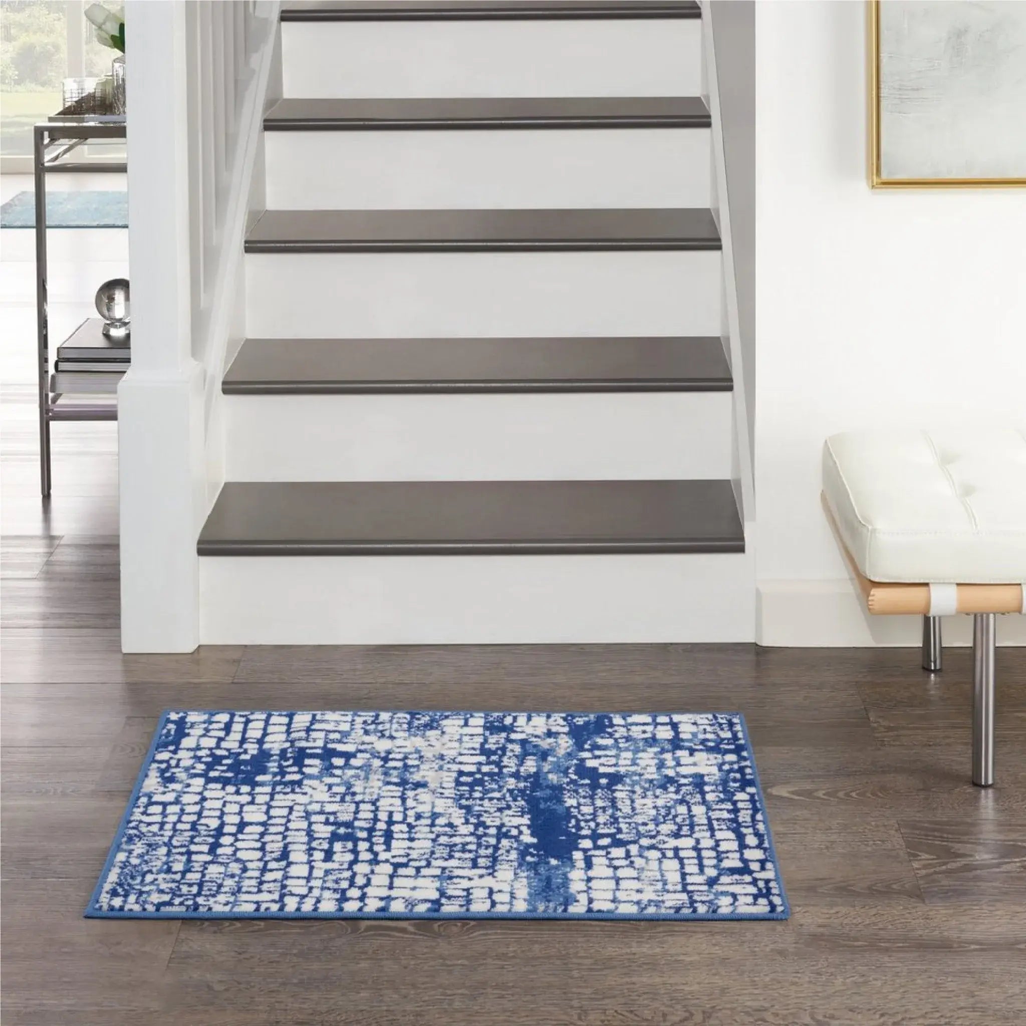 5' X 7' Blue And Ivory Abstract Dhurrie Area Rug - Homeroots - Flyclothing LLC