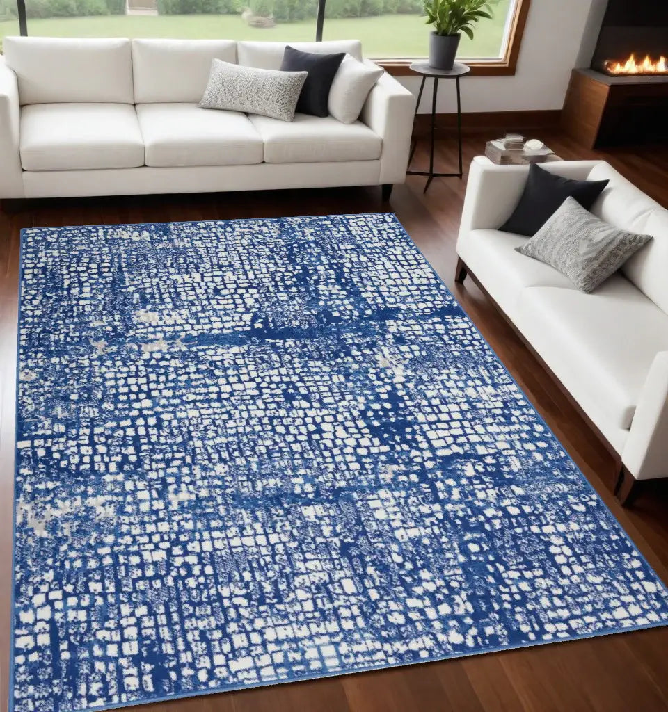 5' X 7' Blue And Ivory Abstract Dhurrie Area Rug - Homeroots - Flyclothing LLC
